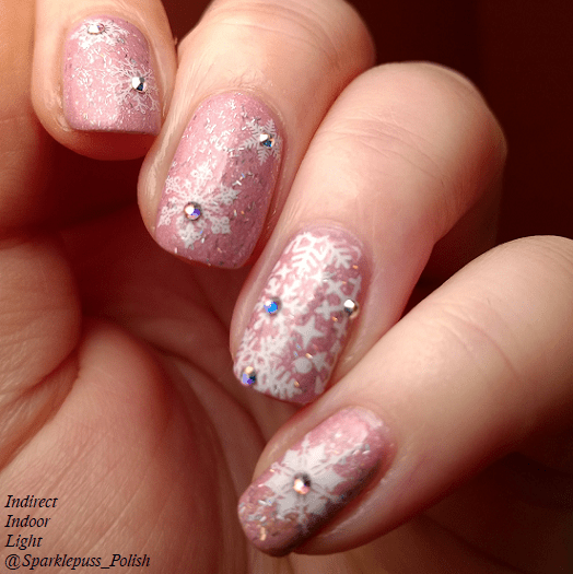 Cotton Candy Clouds by Grace-full Nail Polish and Noelle by 77 Nail Lacquer with snowflakes 2